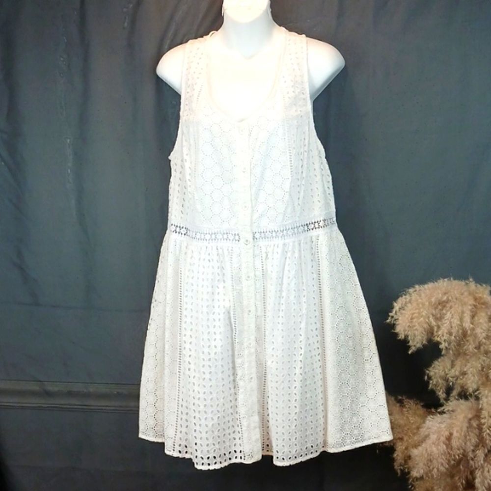 Womens Copper Key white eyelet sleeveless A-line dress XL